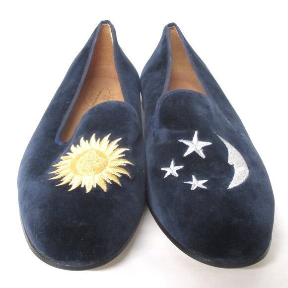 Stubbs & Wootton Shoes - STUBBS & WOOTTON Blue Velvet STARS + MOON Smoking Loafers Shoes - 8